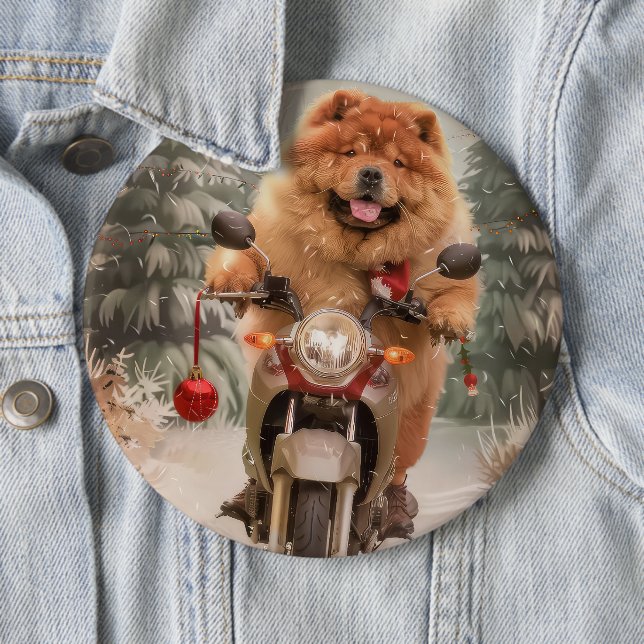 Chow Chow Dog Reiten Motorrad Weihnachten Button (Beispiel)