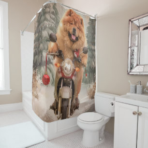 Chow Chow Dog Reiten Motorrad Weihnachten Duschvorhang