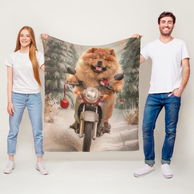 Chow Chow Dog Reiten Motorrad Weihnachten Fleecedecke (Beispiel)