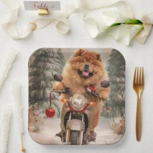Chow Chow Dog Reiten Motorrad Weihnachten Pappteller