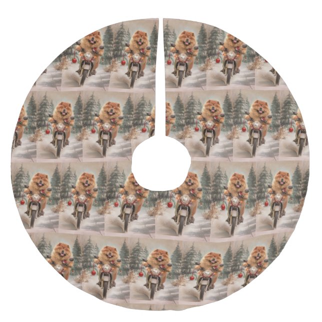 Chow Chow Dog Reiten Motorrad Weihnachten Polyester Weihnachtsbaumdecke (Vorderseite)