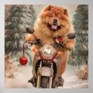 Chow Chow Dog Reiten Motorrad Weihnachten Poster