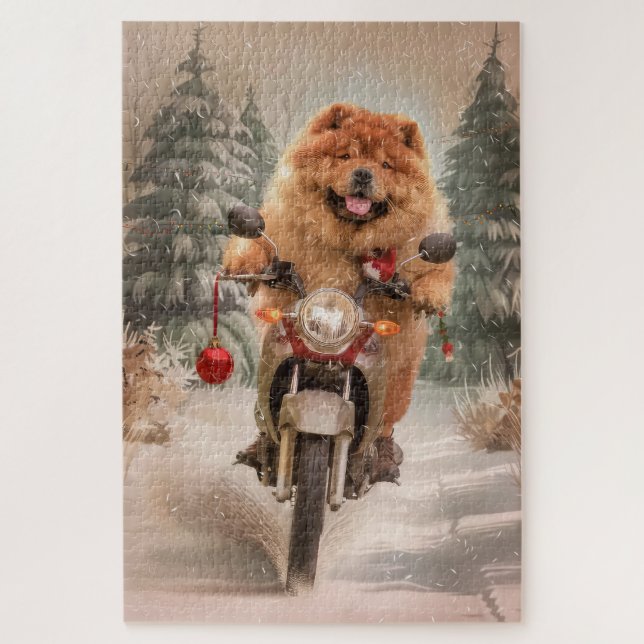 Chow Chow Dog Reiten Motorrad Weihnachten Puzzle (Vertikal)