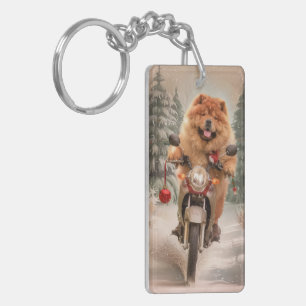 Chow Chow Dog Reiten Motorrad Weihnachten Schlüsselanhänger