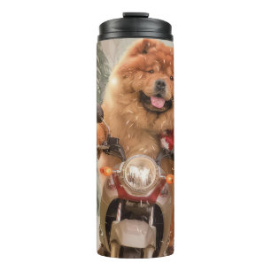 Chow Chow Dog Reiten Motorrad Weihnachten Thermosbecher