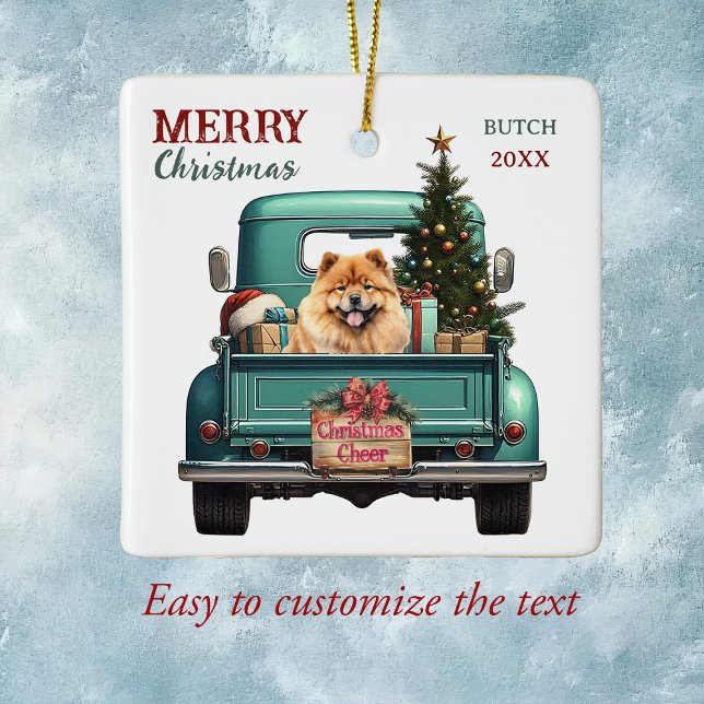 Chow Chow Dog Retro Truck Weihnachten Keramikornament (Von Creator hochgeladen)