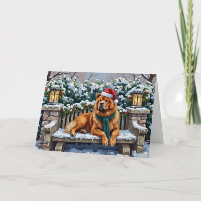 Chow Chow Dog Serene Winter Garden Christmas Art Karte (Vorderseite)