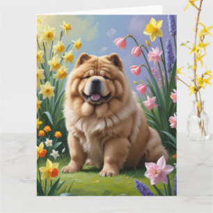 Chow Chow Dog Spring Blumen Malerei Karte