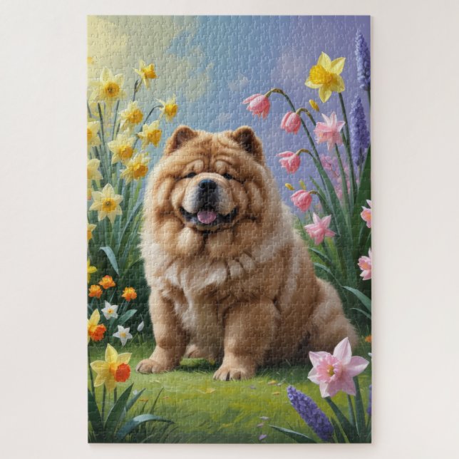 Chow Chow Dog Spring Blumen Malerei Puzzle (Vertikal)