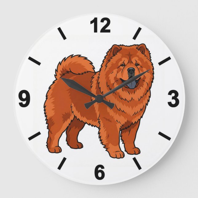 Chow Chow Dog Wall Clock Fluffy Pet Decor Große Wanduhr (Vorderseite)
