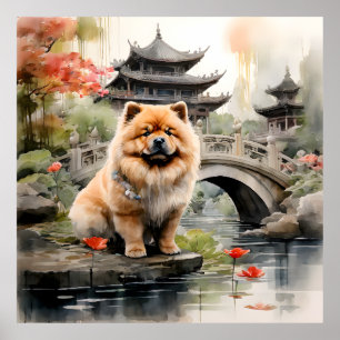 Chow Chow Erforschung eines chinesischen Gartens Poster