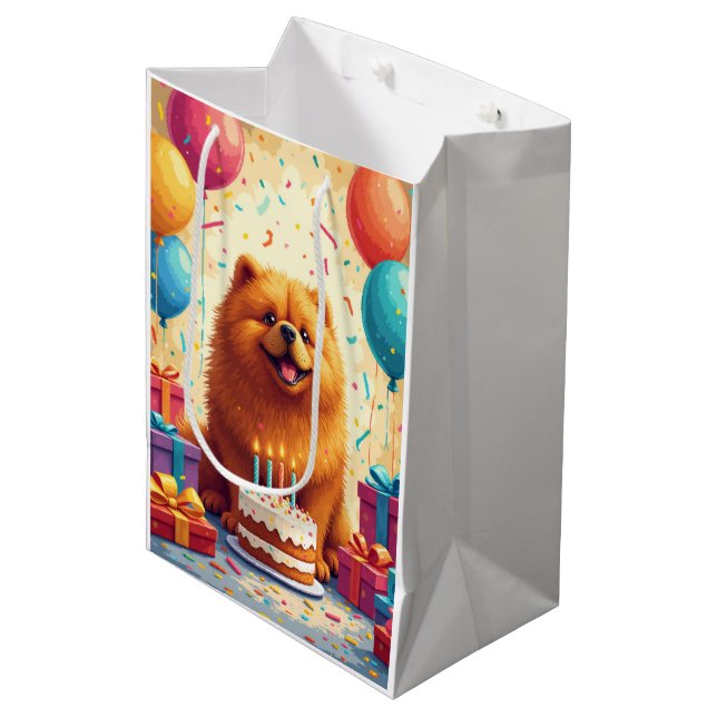 Chow-Chow-Geburtstagsfeier Mittlere Geschenktüte (Vorderseite Schrägansicht)