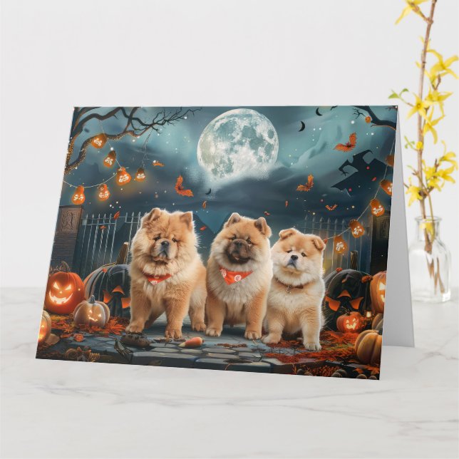 Chow Chow Halloween Spooky Karte (Gelbe Blume)