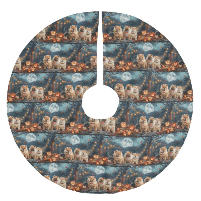 Chow Chow Halloween Spooky Polyester Weihnachtsbaumdecke (Vorderseite)