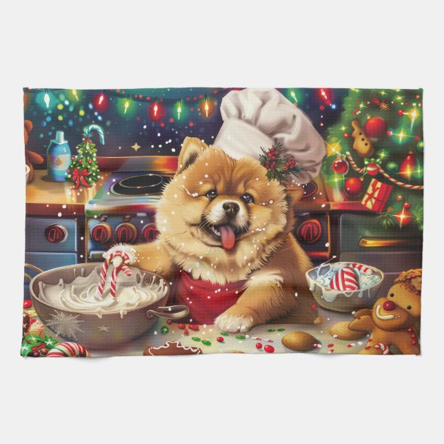 Chow Chow Holiday Baking: Feierliche Weihnachten Geschirrtuch (Horizontal)