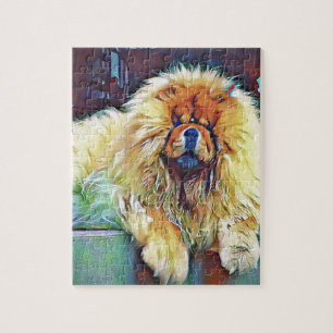 Chow-Chow-Hund auf Portal im Regen Puzzle