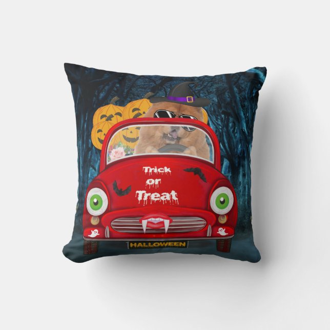 Chow Chow Hund Autofahren Auto Beängstigend Hallow Kissen (Vorderseite)