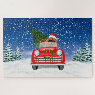 Chow Chow Hund Autofahren Auto in Snow Jigsaw Puzz Puzzle