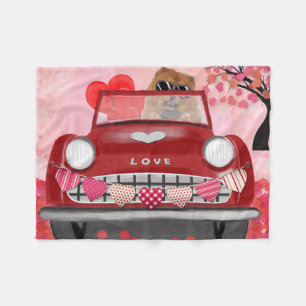 Chow Chow Hund fährt Auto mit Herzen Valentinstag  Fleecedecke