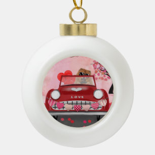 Chow Chow Hund fährt Auto mit Herzen Valentinstag Keramik Kugel-Ornament