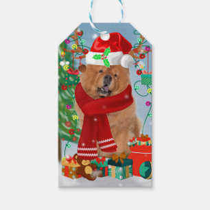 Chow Chow Hund im Schnee mit Weihnachtsgeschenke Geschenkanhänger