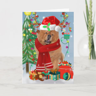 Chow Chow Hund im Schnee mit Weihnachtsgeschenke Karte
