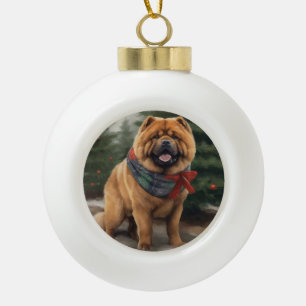 Chow Chow Hund im Schnee Weihnachten Keramik Kugel-Ornament