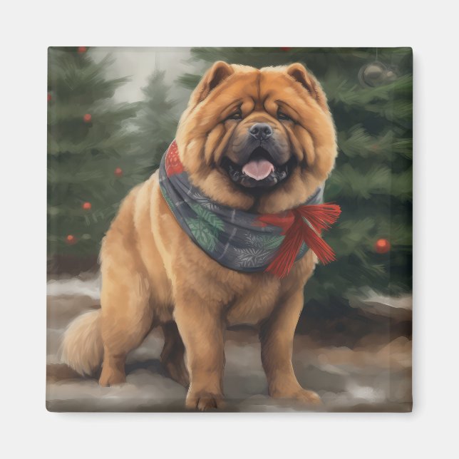 Chow Chow Hund im Schnee Weihnachten Magnet (Vorne)