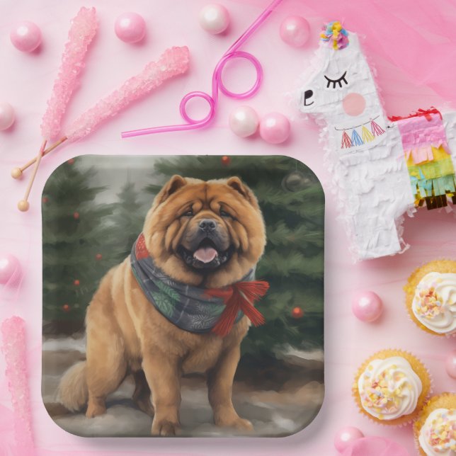Chow Chow Hund im Schnee Weihnachten Pappteller (Party)