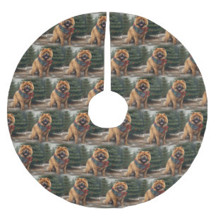 Chow-Chow-Hund im Schnee Weihnachten Polyester Weihnachtsbaumdecke