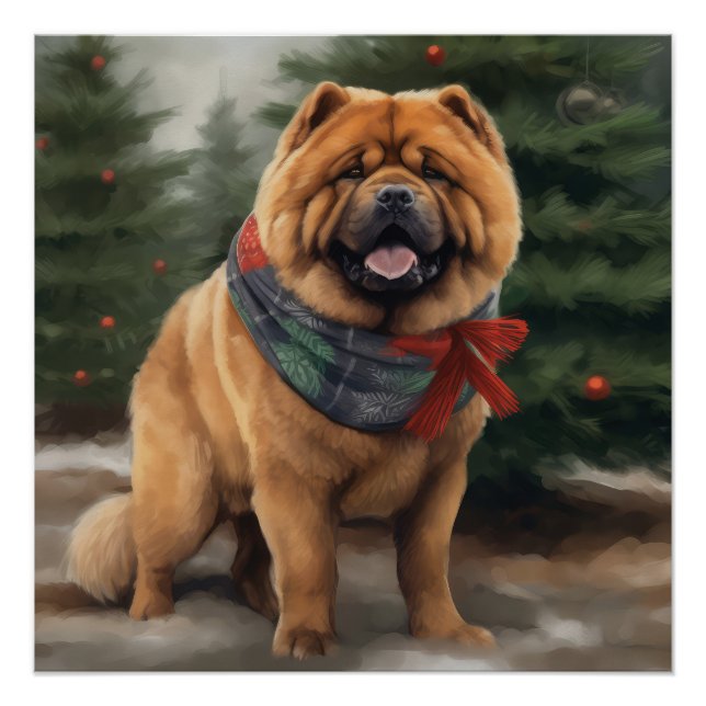 Chow Chow Hund im Schnee Weihnachten Poster (Vorderseite)