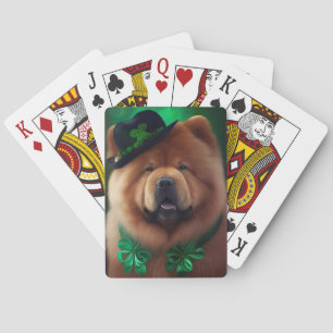 Chow-Chow-Hund im St. Patrick's Day-Kleid Spielkarten