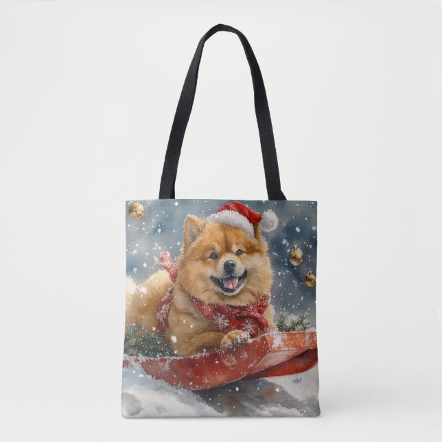 Chow Chow Hund in Sledge Lass es Schnee Weihnachte (Vorderseite)