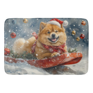 Chow Chow Hund in Sledge Lass es Schnee Weihnachte Badematte