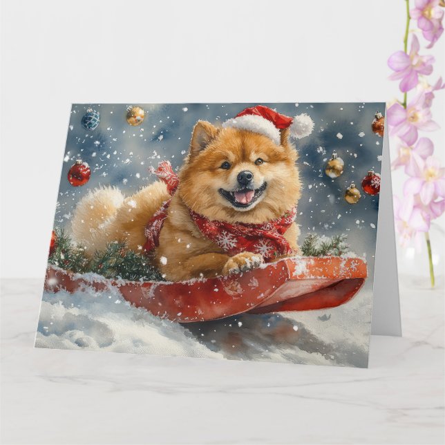Chow Chow Hund in Sledge Lass es Schnee Weihnachte Karte (Orchidee)