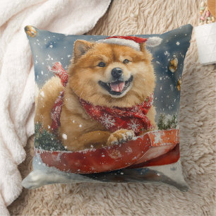 Chow Chow Hund in Sledge Lass es Schnee Weihnachte Kissen