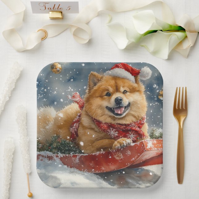 Chow Chow Hund in Sledge Lass es Schnee Weihnachte Pappteller (Hochzeit)