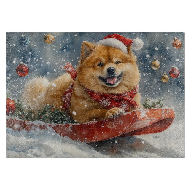 Chow Chow Hund in Sledge Lass es Schnee Weihnachte Schneidebrett (Vorderseite)