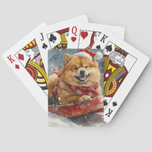 Chow Chow Hund in Sledge Lass es Schnee Weihnachte Spielkarten