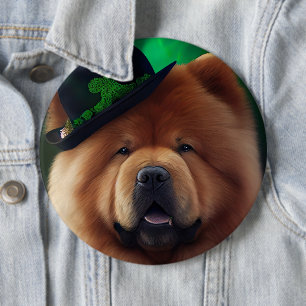 Chow Chow Hund in St. Patrick's Day Dress Button
