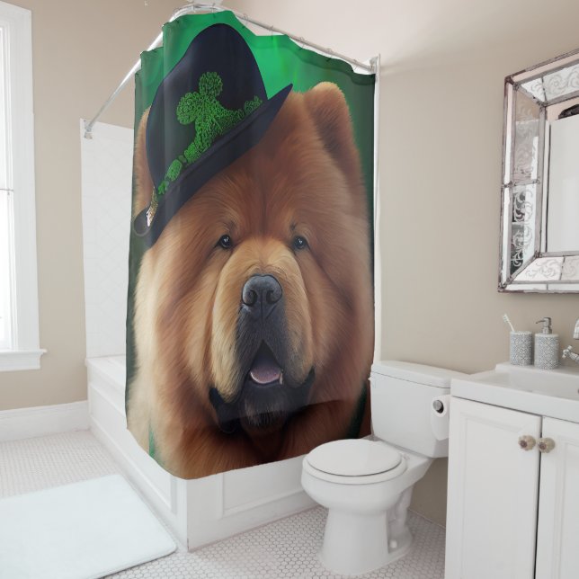 Chow Chow Hund in St. Patrick's Day Dress Duschvorhang (Beispiel)