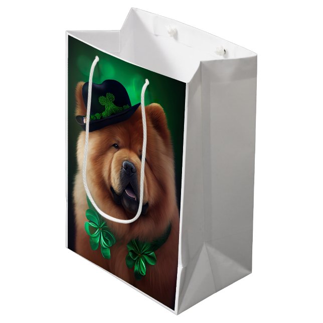 Chow Chow Hund in St. Patrick's Day Dress Mittlere Geschenktüte (Vorderseite Schrägansicht)