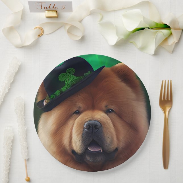 Chow Chow Hund in St. Patrick's Day Dress Pappteller (Hochzeit)