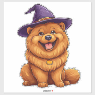 Chow-Chow Hund Lila Zauberer Hut Halloween Aufkleber
