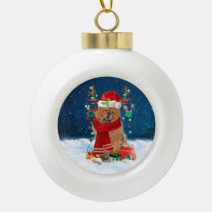 Chow Chow Hund mit Weihnachtsgeschenken Keramik Kugel-Ornament