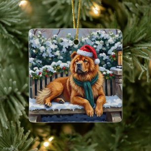 Chow Chow Hund Serene Wintergarten Weihnachtskunst Keramikornament