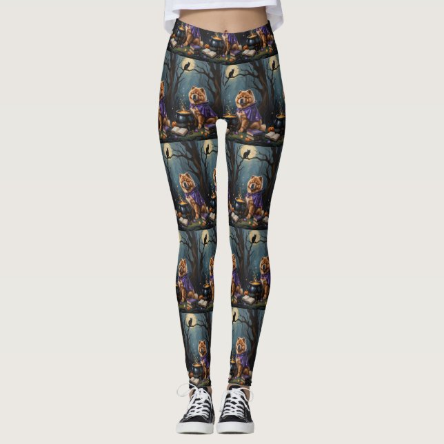 Chow Chow Hund Whimsical Halloween Malerei Leggings (Vorderseite)