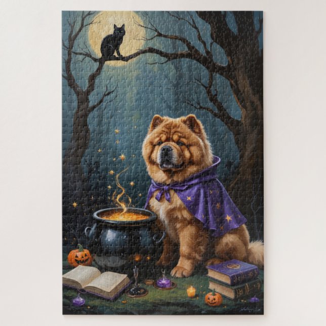 Chow Chow Hund Whimsical Halloween Malerei Puzzle (Vertikal)
