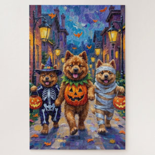 Chow Chow Hunde Trick-oder-Treating Halloween-Kost Puzzle