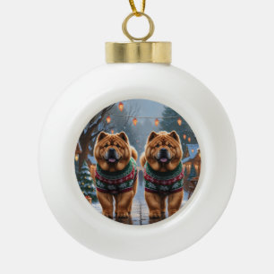Chow Chow Hunde Weihnachten Schnee Urlaub Keramik Kugel-Ornament